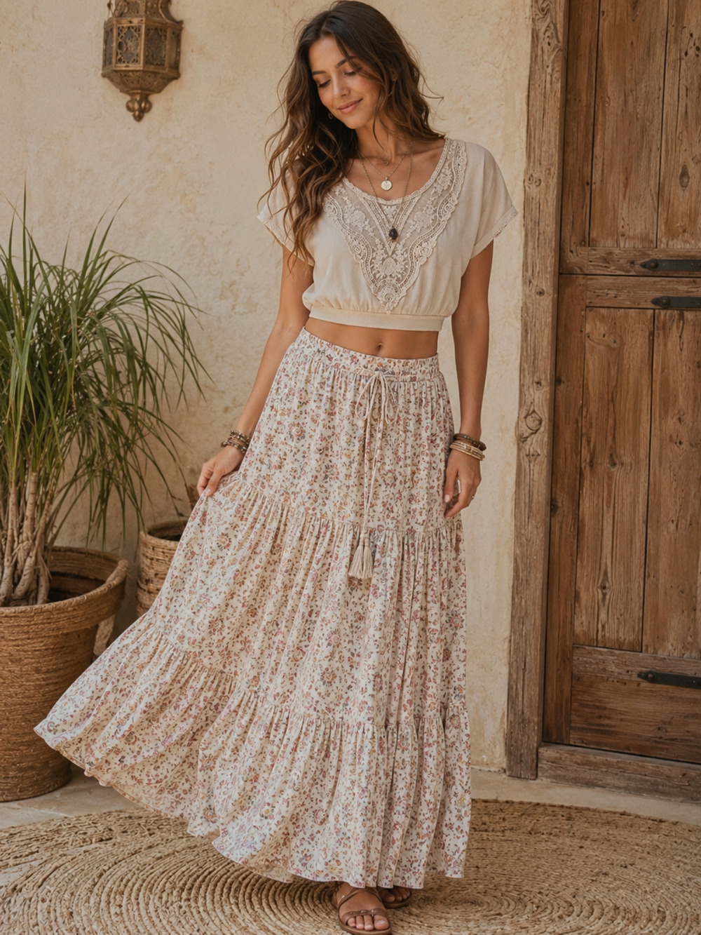 Denim & Supply Ralph Lauren Beige Bohemian Crop Top Intricate Lace Embroidery XS